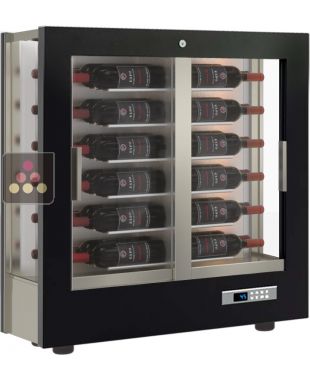 Vitrine à vin multi-températures - Usage pro - P36cm - 3 côtés vitrés - Bouteilles horizontales - Habillage bois CALICE DESIGN