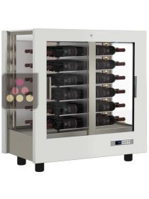 Vitrine à vin multi-températures - Usage pro - 3 côtés vitrés - Bouteilles horizontales - Habillage bois CALICE DESIGN
