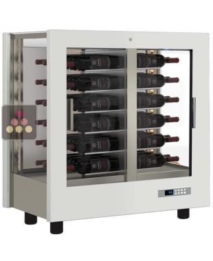 Vitrine à vin multi-températures - Usage pro - 3 côtés vitrés - Bouteilles horizontales - Habillage bois CALICE DESIGN