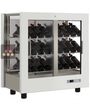 Vitrine à vin multi-températures - Usage pro - 3 côtés vitrés - Bouteilles inclinées - Habillage bois CALICE DESIGN