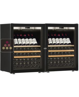 Combiné de 2 caves à vin Mono-Température de vieillissement ou de service - Equipement présentation/coulissant - Porte Full Glass TRANSTHERM