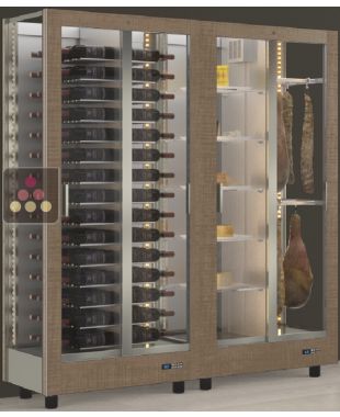 Combiné de 2 vitrines réfrigérées professionnelles pour vins, charcuteries et fromages - 3 côtés vitrés - Habillage magnétique interchangeable CALICE DESIGN
