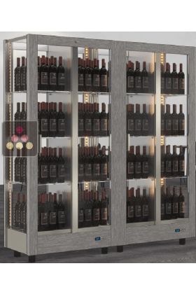 Combiné de 2 vitrines à vin professionnelles multi-usages - 4 cotés vitrés - Habillage magnétique interchangeable