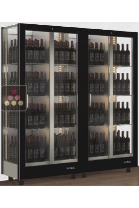 Combiné de 2 vitrines à vin professionnelles multi-usages - 3 cotés vitrés - Bouteilles verticales - Habillage magnétique interchangeable