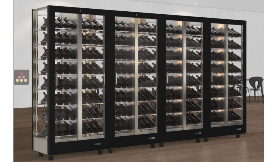 Combiné de 4 vitrines à vin professionnelles multi-usages - 4 cotés vitrés - Habillage magnétique interchangeable