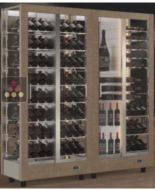 Combiné de 2 vitrines à vin professionnelles multi-usages - 4 cotés vitrés - Habillage magnétique interchangeable CALICE DESIGN