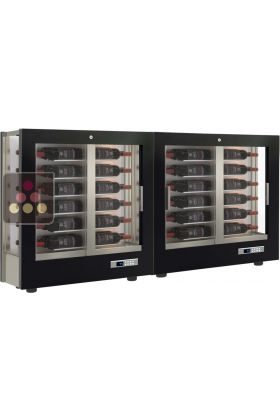 Combiné de 2 vitrines à vin multi-températures - Usage pro - P36cm - 3 côtés vitrés - Habillage magnétique interchangeable