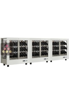 Combiné de 3 vitrines à vin professionnelles multi-usages - 3 cotés vitrés - Habillage magnétique interchangeable - Bouteilles inclinées