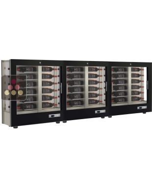 Combiné de 3 vitrines à vin multi-températures - Usage pro - P36cm - 3 côtés vitrés - Habillage magnétique interchangeable CALICE DESIGN