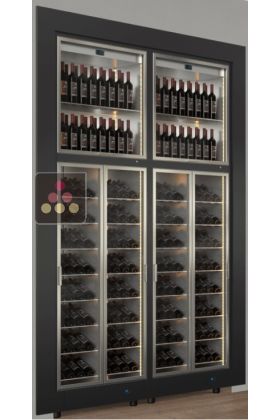 Combiné encastrable de 4 vitrines à vin dont 2 multi-températures - Usage pro - Présentation inclinée/verticale - Cadre droit