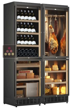 Combiné encastrable de 4 caves pour vin, charcuterie, cigares et fromages