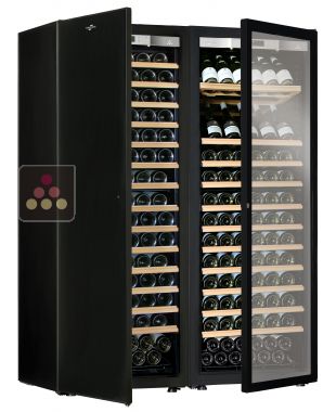 Combiné de 2 caves à vin Mono-Température de vieillissement ou de service - Equipement coulissant/présentation - Portes pleine et Full Glass TRANSTHERM