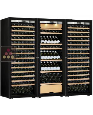 Combiné de 2 caves à vin mono-température et d'une cave multi-usages 3 températures - Equipement mixte - Porte Full Glass TRANSTHERM