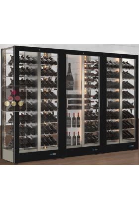 Combiné de 3 vitrines à vin professionnelles multi-usages - 4 cotés vitrés - Habillage magnétique interchangeable