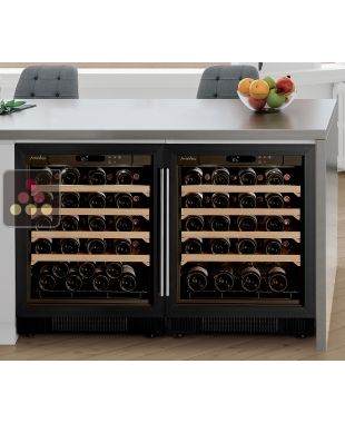 Combiné de 2 caves à vin mono-température de vieillissement et de conservation encastrable sous-plan - Clayettes coulissantes ARTEVINO