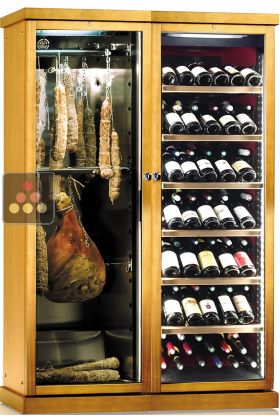 Combiné d'une cave à vin multi-températures et d'une cave à charcuterie mono-température