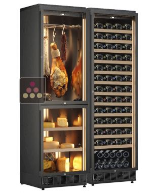 Combiné enchassable d'une cave à vin multi-températures, une cave à fromage et une cave à charcuterie - Clayettes coulissantes CALICE