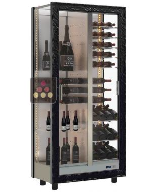 Vitrine à vin multi-températures de service et de conservation - 3 côtés vitrés - Équipement mixte - Habillage bois CALICE DESIGN