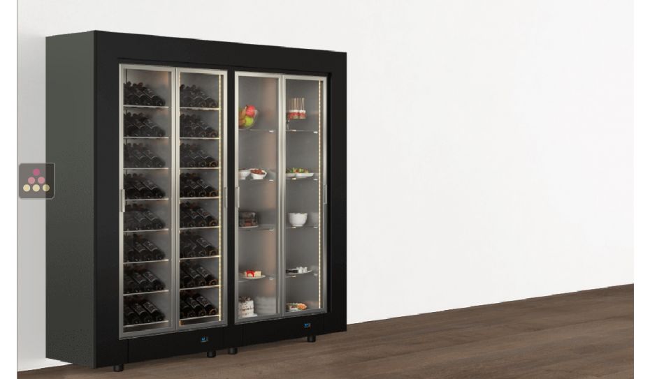 Combiné de 2 vitrines réfrigérées professionnelles pour vins, snacks et desserts - Pose libre - Façade droite