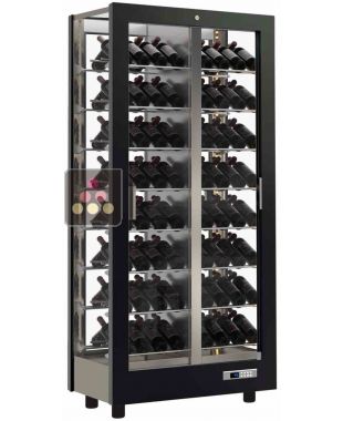 Vitrine à vin multi-températures de service et de conservation - 4 côtés vitrés - Bouteilles inclinées - Habillage bois CALICE DESIGN