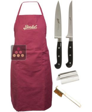 Kit Essentiel pour trancheuse Berkel : 2 couteaux, pince a jambon, brosse et tablier rouge BERKEL