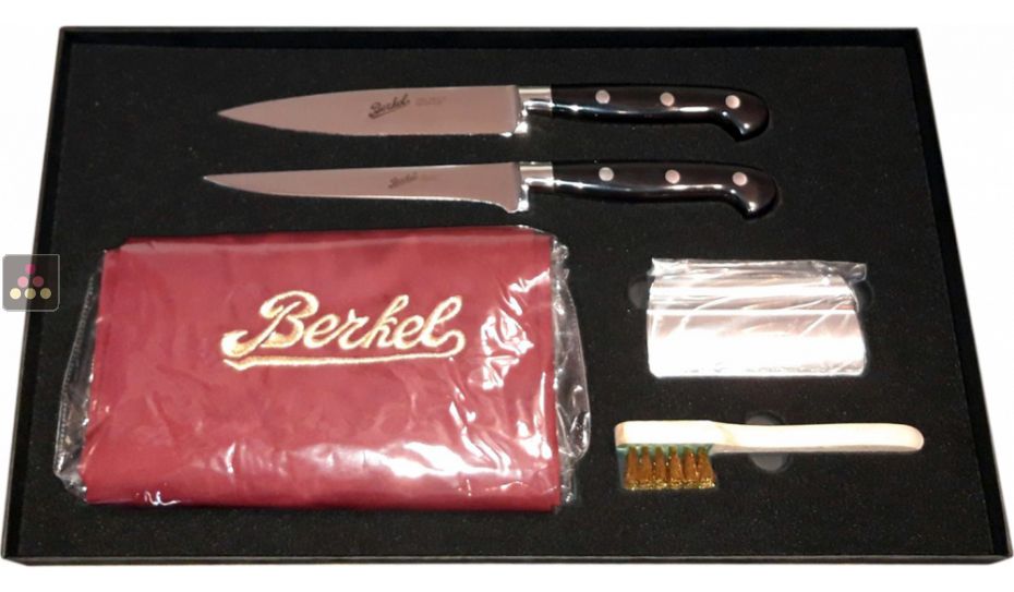 Kit Essentiel pour trancheuse Berkel : 2 couteaux, pince a jambon, brosse et tablier rouge 