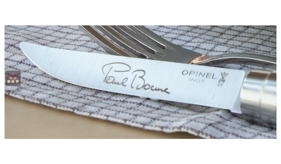 Set de 4 couteaux Opinel en bouleau lamellé avec Lame gravée Paul BOCUSE