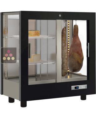 Vitrine réfrigérée de présentation pour charcuteries et fromages - 3 côtés vitrés - Habillage bois CALICE DESIGN