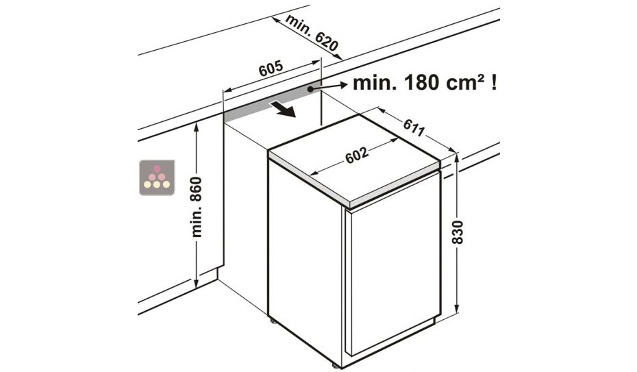 Table-top positif ventilé vitré encastrable sous plan - 130L