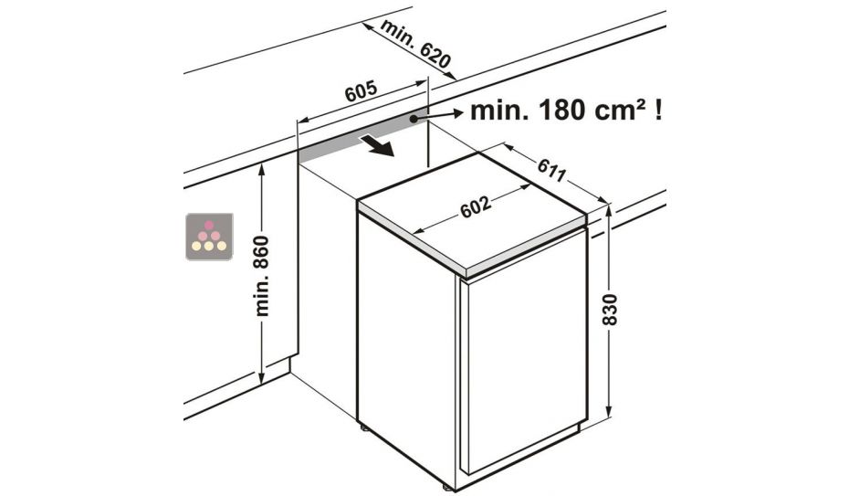 Table-top positif ventilé vitré encastrable sous plan - 148L