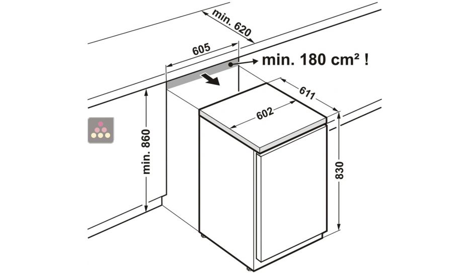 Table-top négatif statique encastrable sous plan - Carrosserie inox - 133L