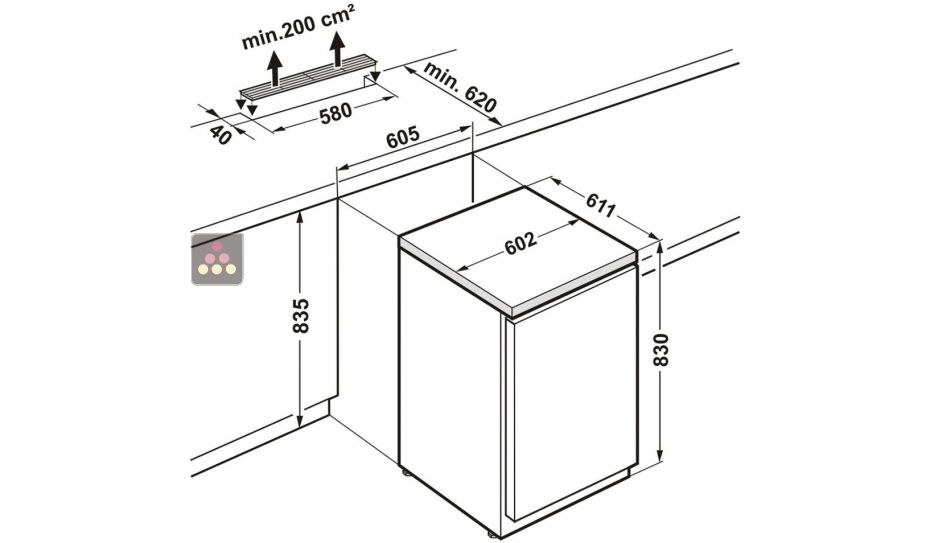 Table-top négatif statique encastrable sous plan - 133L