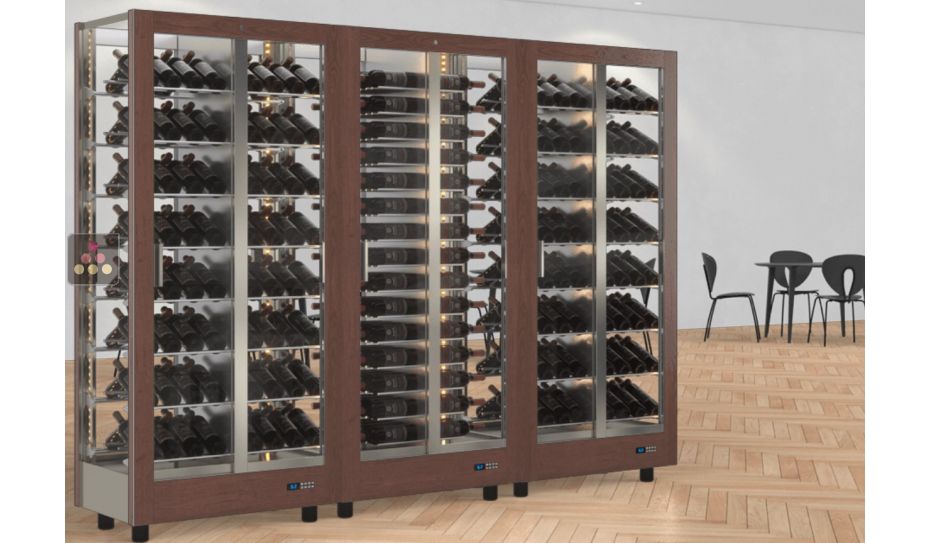 Combiné de 3 vitrines à vin professionnelles multi-usages - 4 cotés vitrés - Habillage magnétique interchangeable