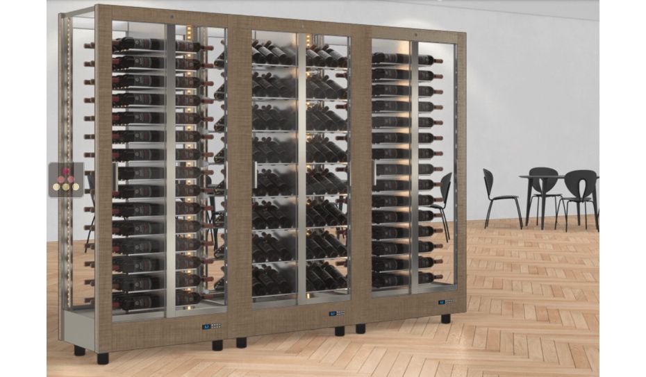 Combiné de 3 vitrines à vin professionnelles multi-usages - 4 cotés vitrés - Habillage magnétique interchangeable