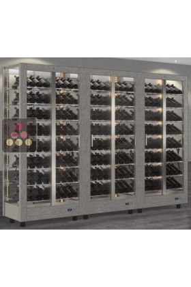 Combiné de 3 vitrines à vin professionnelles multi-usages - 4 cotés vitrés - Habillage magnétique interchangeable