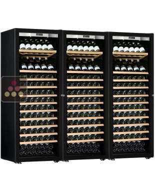 Combiné de 3 caves à vin mono-température de vieillissement ou de service - Porte Full Glass - Équipement Présentation/Coulissant TRANSTHERM