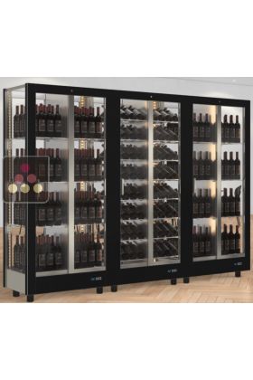 Combiné de 3 vitrines à vin professionnelles multi-usages - 4 cotés vitrés - Habillage magnétique interchangeable