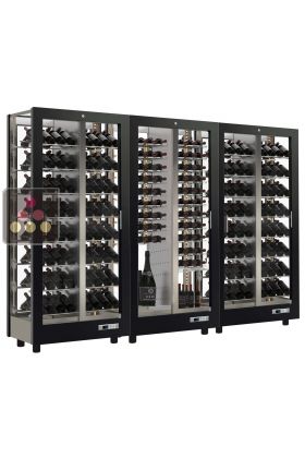 Combiné de 3 vitrines à vin professionnelles multi-usages - 4 cotés vitrés - Habillage magnétique interchangeable