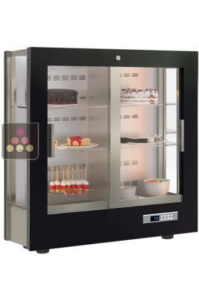 Vitrine réfrigérée de présentation pour snacks et desserts - 3 côtés vitrés - P36cm - Habillage bois