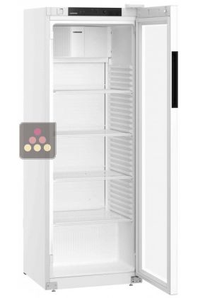 Armoire positive ventilée blanche - Porte vitrée et éclairage LED latéral - 250L