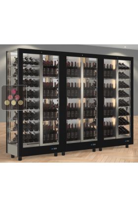 Combiné de 3 vitrines à vin professionnelles multi-usages - 4 cotés vitrés - Habillage magnétique interchangeable