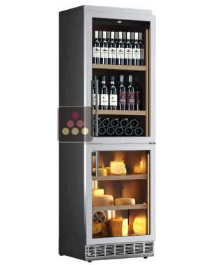 Combiné enchassable d'une cave à vin et d'une cave à fromage - Façade Inox - Bouteilles verticales CALICE