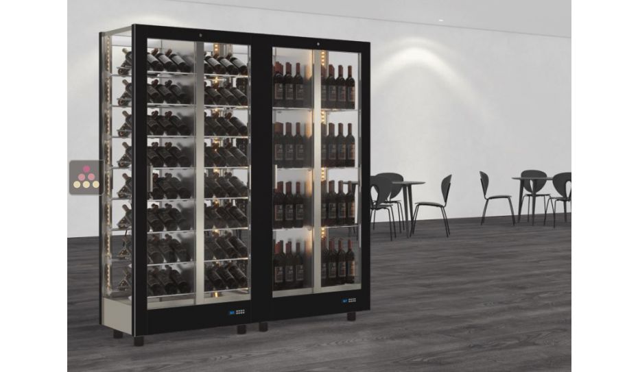 Combiné de 2 vitrines à vin professionnelles multi-températures - 4 cotés vitrés - Habillage magnétique interchangeable