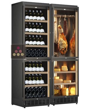Combiné enchassable de 2 caves à vin, une cave à charcuterie et une cave à fromage - Bouteilles inclinées CALICE