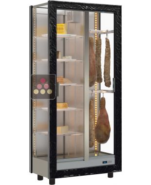 Vitrine réfrigérée de présentation pour charcuteries et fromages - 3 côtés vitrés - Habillage bois CALICE DESIGN