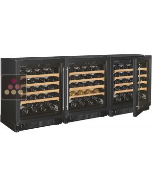 Combiné de 2 caves à vin mono-température de vieillissement et d'une cave à vin multi-températures étagées - Clayettes coulissantes ARTEVINO