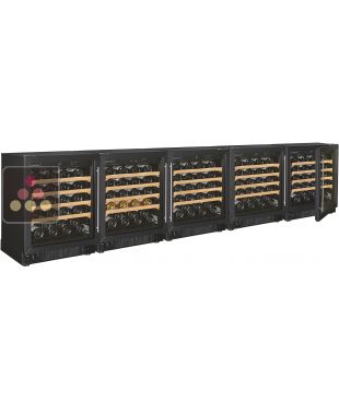 Combiné de 4 caves à vin mono-température de vieillissement et d'une cave à vin multi-températures étagées - Clayettes coulissantes ARTEVINO