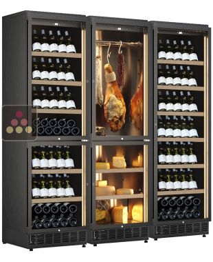 Combiné encastrable de 2 caves à vin 3 températures de service ou de conservation et d'une cave 2 températures charcuterie et fromage CALICE