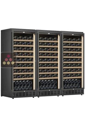 Combiné de 3 caves à vin enchassables mono-température de service ou de conservation - Clayettes coulissantes
