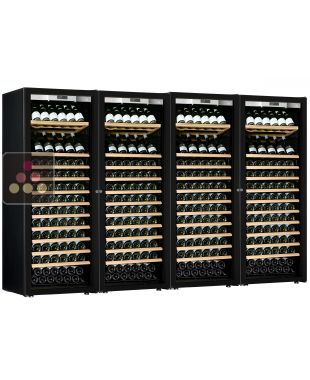 Combiné de 4 caves à vin mono-température de vieillissement ou de service - Porte Full Glass - Équipement Présentation/Coulissant TRANSTHERM